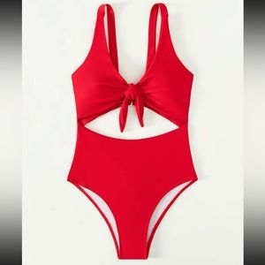 Red One Piece Cut Out Swimsuit